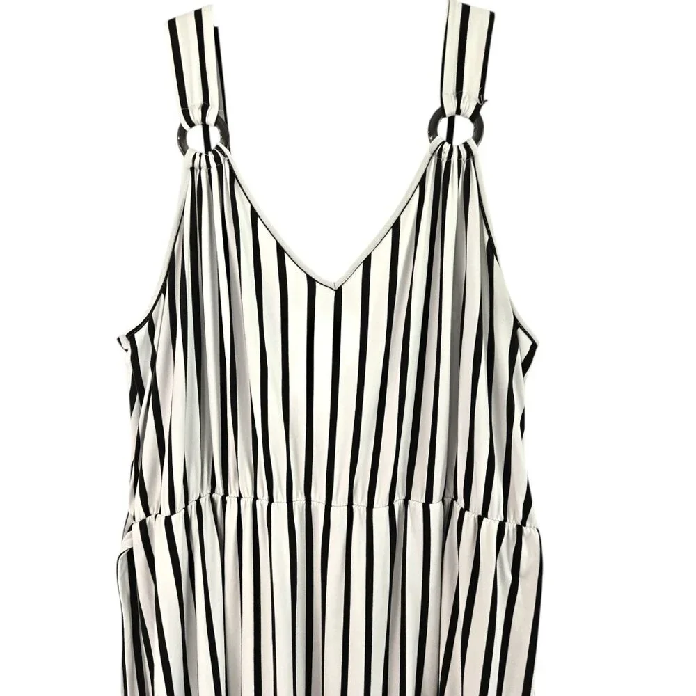 Vibe Sportswear 2X Womens Bue & White Striped Knit Maxi Dress Tie Belt - Picture 6 of 10